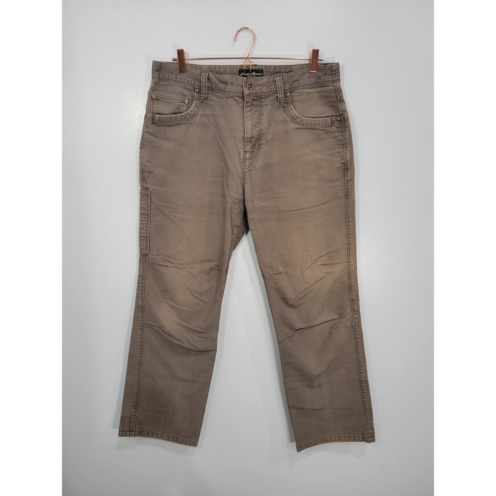 Eddie Bauer Mens Brown Canvas Carpenter Pants Utility Workwear 34x30 Articulated
